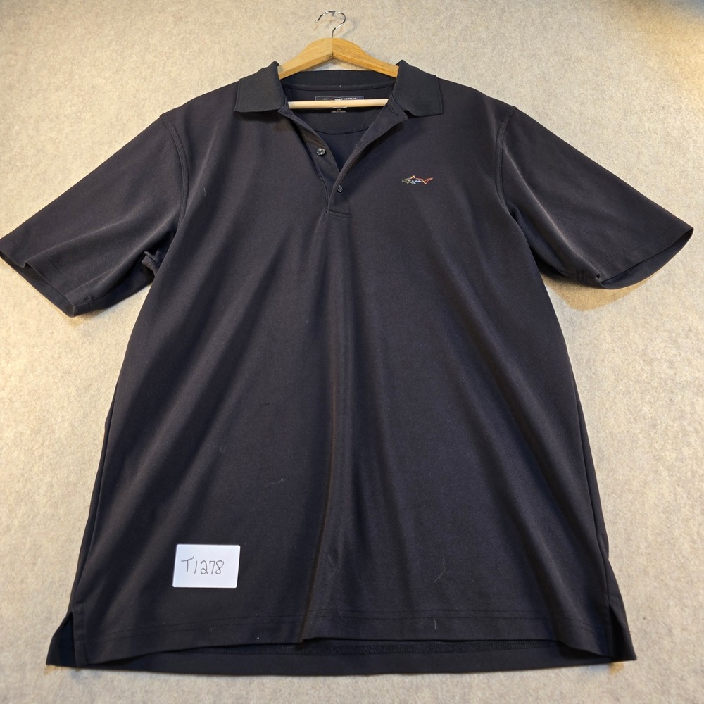 Greg Norman Mens Play Dry Polo Shirt Black Short Sleeve Shark Logo Size Large